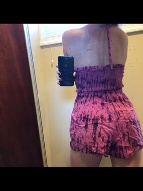Tie-Dye Pink Purple Smocked halter summer Romper size medium